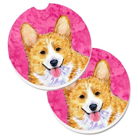 Carolines Treasures Pink Corgi Set of 2 Cup Holder Car Coaster SS4762-PKCARC